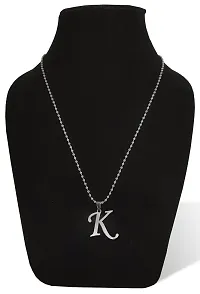Airtick (Set Of 2 Pcs) Unisex Metal Silver Color Fancy  Stylish Trending Name English Alphabet 'K' Letter Pendant Locket Necklace With Ball Chain-thumb3