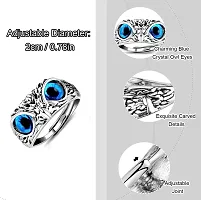 Airtick Unisex Funky Trending Adjustable/Openable Stainless Steel Decorative Creative Crystal Glasses Blue Demon Eyes Owl/Ullu Bird Face Design Thumb Finger Ring For Good Luck And Wisdom-thumb1