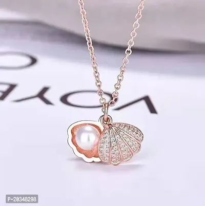 Airtick Rose-Gold Valentine's Day I Love You Romantic Engraved/Studded Crystal AD Diamond/Nug Stone Beads Locket Pendant Charm Necklace With Clavicle Chain For Girl's And Women's