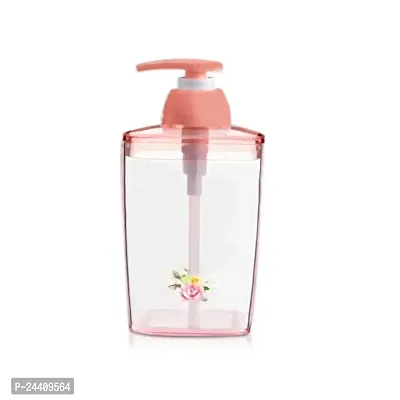 Airtick Acrylic Plastic Transparent Rose Garden Hand Wash Liquid Soap and Shampoo Dispenser for Bathroom and Kitchen (Rectangle Shape) 420ml