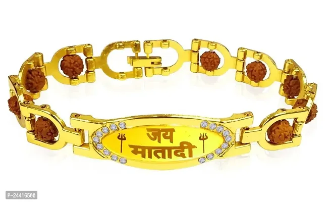 Airtick Adjustable Brown Beads Rudraksha Diamong Nug Stone Hindu God Religious Jai Mata Di Designer Wrist Band Cuff Bracelets Jewellery Set