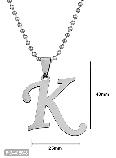 Airtick (Set Of 2 Pcs) Unisex Metal Silver Color Fancy  Stylish Trending Name English Alphabet 'K' Letter Pendant Locket Necklace With Ball Chain-thumb2