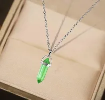Airtick (Pack Of 2 Pcs Green Glass Healing Crystal Hexagonal Point Prism Pencil Shape Locket Pendant Necklace With Clavicle Chain For Girl's  Women-thumb1