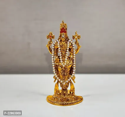 Airtick Lord Tirupati Balaji/venkateswara/vyankatesh White Stone Mala Idol (St-1099) Golden Antique Metal God Stand for Home Decor/car Dashboard/mandir Pooja Murti/temple Puja/office Table Showpiece