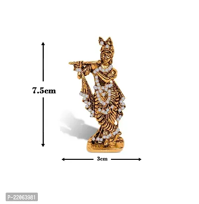 Airtick QHRI0314 Krishna/kahna Standing with Flute White Stone Idol (St-562) Golden Color Metal God Stand for Home Dcor/car Dashboard/mandir Pooja Murti/temple Puja/office Table Showpiece-thumb2