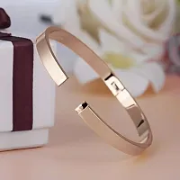 Airtick Rose Gold Color 6cm Diameter Unisex Stylish Valentine's Day Special Stainless Steel Plain Openable Lock Friendship Hand Cuff Wrist Kada Bangle Couple Bracelet-thumb1