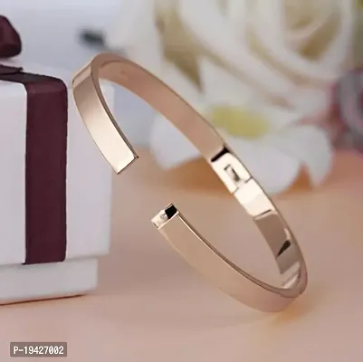 Airtick Rose Gold Color 6cm Diameter Unisex Stylish Valentine's Day Special Stainless Steel Plain Openable Lock Friendship Hand Cuff Wrist Kada Bangle Couple Bracelet-thumb2