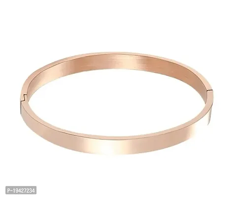 Airtick (Set Of 2 Pcs)  Rose Gold Color 6cm Diameter Unisex Stylish Valentine's Day Special Stainless Steel Plain Openable Lock Friendship Hand Cuff Wrist Kada Bangle Couple Bracelet-thumb3