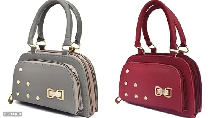DaisyStar Women Handbag - Combo of 2 (Grey  Red)-thumb0