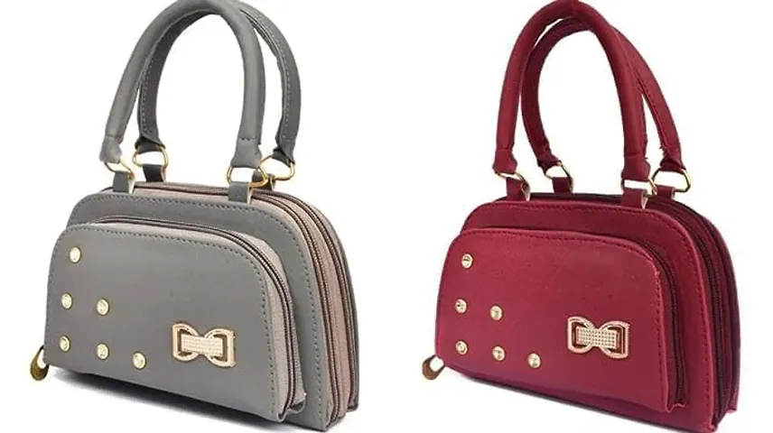 DaisyStar Women Handbag - Combo of 2 (Grey  Red)