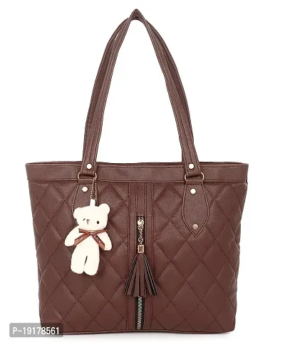 Stylish Dark Brown PU Self Pattern Handbags For Women