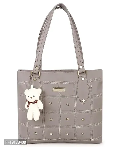 Stylish Grey PU Self Pattern Handbags For Women