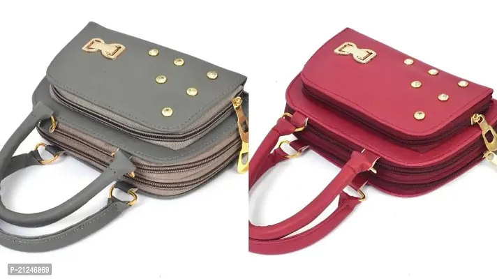 DaisyStar Women Handbag - Combo of 2 (Grey  Red)-thumb3