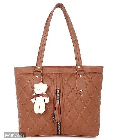 Stylish Dark Brown PU Self Pattern Handbags For Women-thumb0