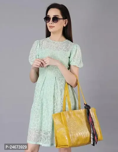 Handbag Shoulder Bag - Croc Pattern - Mustard-thumb4