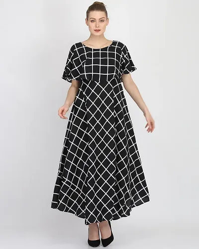 Fashionable Crepe Checked Dress For Women