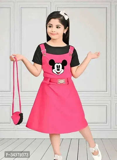 Fabulous Pink Cotton Blend Solid Frocks For Girls-thumb0