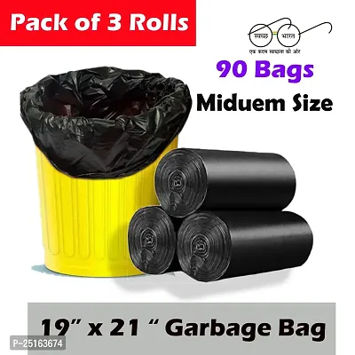 Manrav Garbage Bags Dustbin Bags (19 X 21 Inches) Medium Size 90 Bags (3 Rolls) Dustbin Garbage Bag  Holder Black Color