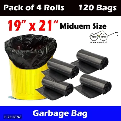 Manrav Garbage Bags Dustbin Bags (19 X 21 Inches) Medium Size 120 Bags (4 Rolls) Dustbin Garbage Bag  Holder Black Color