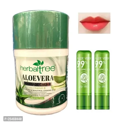 herbaltree aloevera body massage cream 900ml with vitamin E  aloevera lipbalm (lipstick 2)