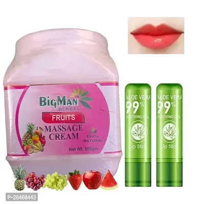 bigman herbal fruits body massage cream 800gm with vitamin E  aloevera lipbalm (lipstick 2)