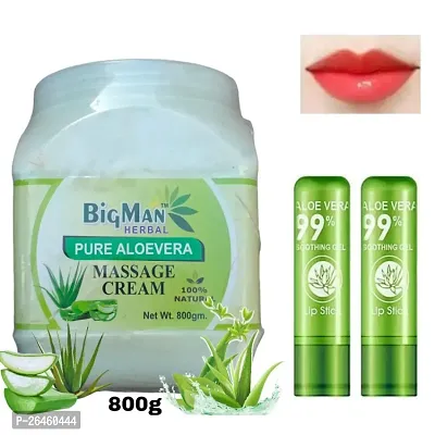 bigman herbal aloevera body massage cream 800gm with vitamin E  aloevera lipbalm (lipstick 2)-thumb0