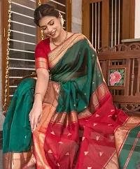 Green  Red Color Banarasi Saree With Unstitched Blouse-thumb4