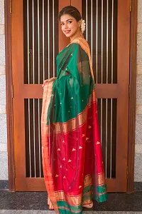 Green  Red Color Banarasi Saree With Unstitched Blouse-thumb1