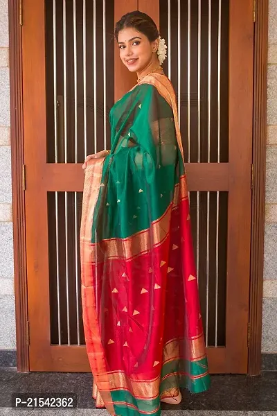 Green  Red Color Banarasi Saree With Unstitched Blouse-thumb2