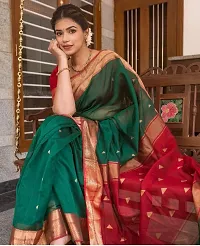 Green  Red Color Banarasi Saree With Unstitched Blouse-thumb2