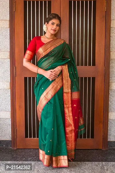 Green  Red Color Banarasi Saree With Unstitched Blouse-thumb0