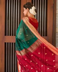 Green  Red Color Banarasi Saree With Unstitched Blouse-thumb3