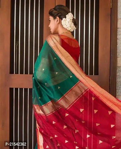 Green  Red Color Banarasi Saree With Unstitched Blouse-thumb4