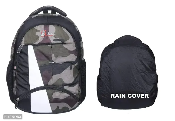blubags Super 36 Liters Casual Backpack,College Bag, School Bag with raincover for Unisex Military