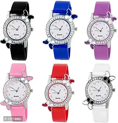 BLUTECH Diamond Studded Butterfly Watches for Girls and Women (Set of 6)