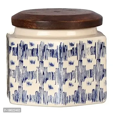 Metier Hand Painted Ceramic Pickle Jars, Spice Jars, Storage with Lid - Set of 1 Pc (Blue, 10 cm - Small)