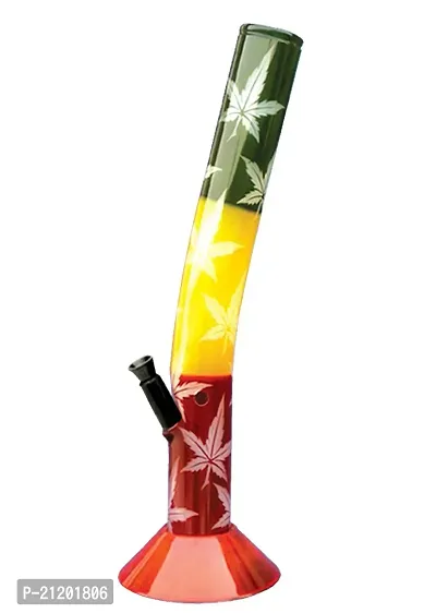 Metier 16-inch Bend Leaf Printed Acrylic Water pipe Bong (40 cm, Rasta Colour)-thumb0