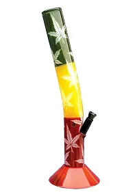 Metier 16-inch Bend Leaf Printed Acrylic Water pipe Bong (40 cm, Rasta Colour)-thumb1