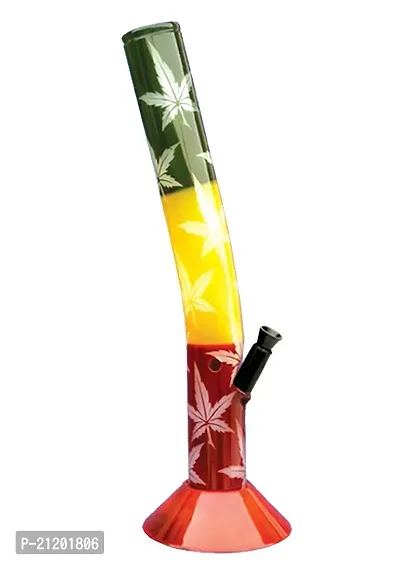 Metier 16-inch Bend Leaf Printed Acrylic Water pipe Bong (40 cm, Rasta Colour)-thumb2