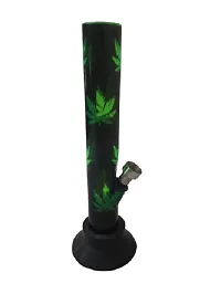 Metier 8 Inch Transparent Green Colour Small Acrylic Water Bong (Transparent Green with Leaf Print)-thumb2