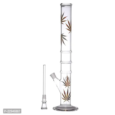 Metier Bongs 16 Inch Glass Leaf Print Hookah Smoking Pipe Bong with Chillum (40 cm, Clear)-thumb3