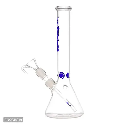 Metier Bongs Presents 12 Inch Tall Clear Oval Bulb Glass Water Pipe Hookah Ice Bong With Boost Print (32 cm, Blue)