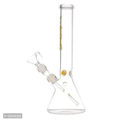 Metier Bongs Presents 12 Inch Tall Clear Oval Bulb Glass Water Pipe Hookah Ice Bong With Boost Print (32 cm, Yellow)