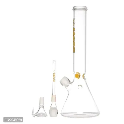 Metier Bongs Presents 12 Inch Tall Clear Oval Bulb Glass Water Pipe Hookah Ice Bong With Boost Print (32 cm, Yellow)-thumb2