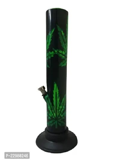 Metier 12 inch Leaf Printed Acrylic Water pipe Bong (30 cm, Transparent Green with Leaf Print)