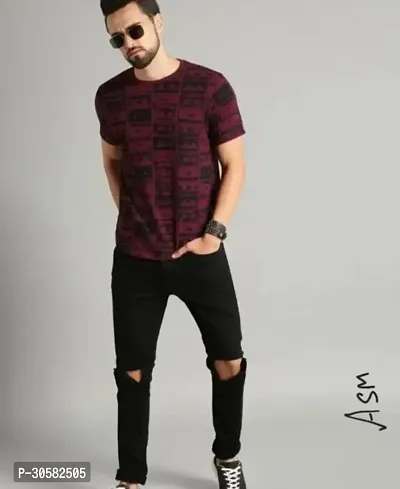 Stylish Polycotton Printed Maroon Tees For Men-thumb0