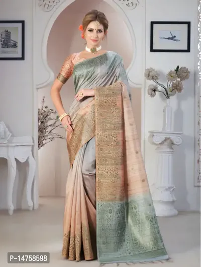 Stylish Kosa Silk Sea Green  Saree with Blouse piece