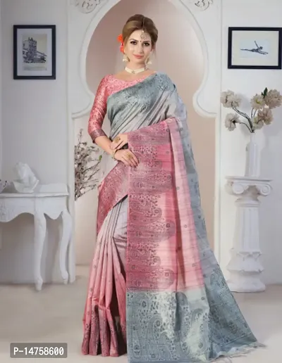 Stylish Kosa Silk Pink  Saree with Blouse piece-thumb0