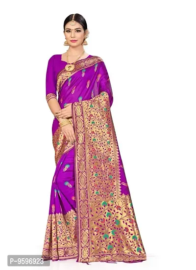 NLG's Women's Banarasi Silk Saree (Purple, 5-6mtrs)-PID30639-thumb0