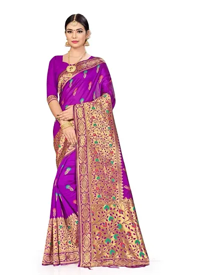 NLG's Women's Banarasi Silk Saree (Purple, 5-6mtrs)-PID30639